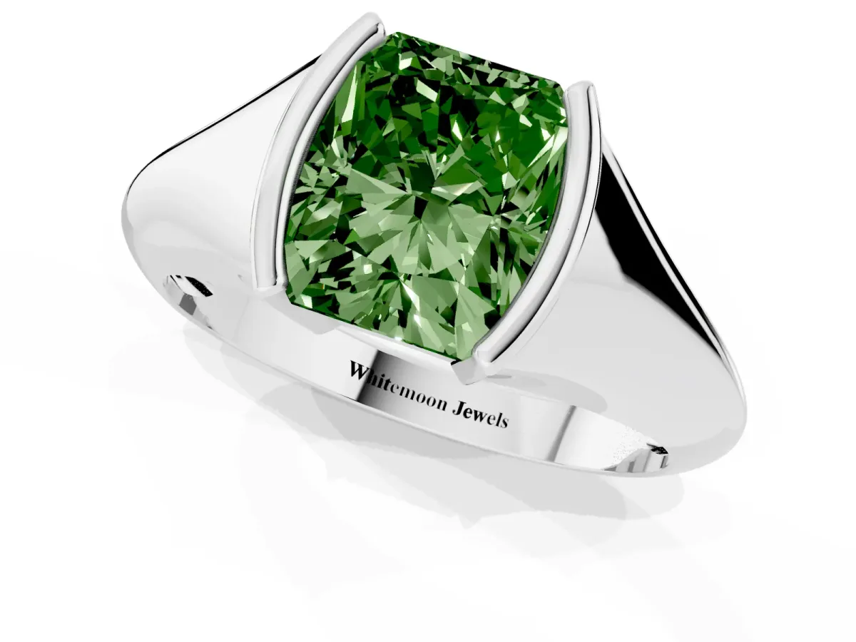 Fancy Green Radiant Cut Solitaire Tension Set Diamond Ring Silver