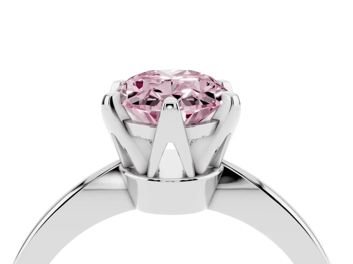 Fancy Pink Oval Cut Solitaire Engagement Ring with Six-Prong Setting and Tapered Band Silver