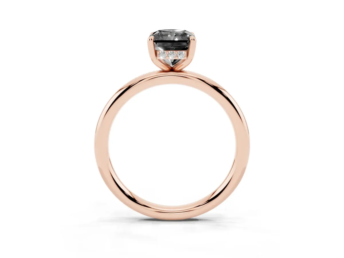 Fancy Black Radiant Cut Diamond Solitaire Ring with Thin Band and Four-Prong Setting Rose gold