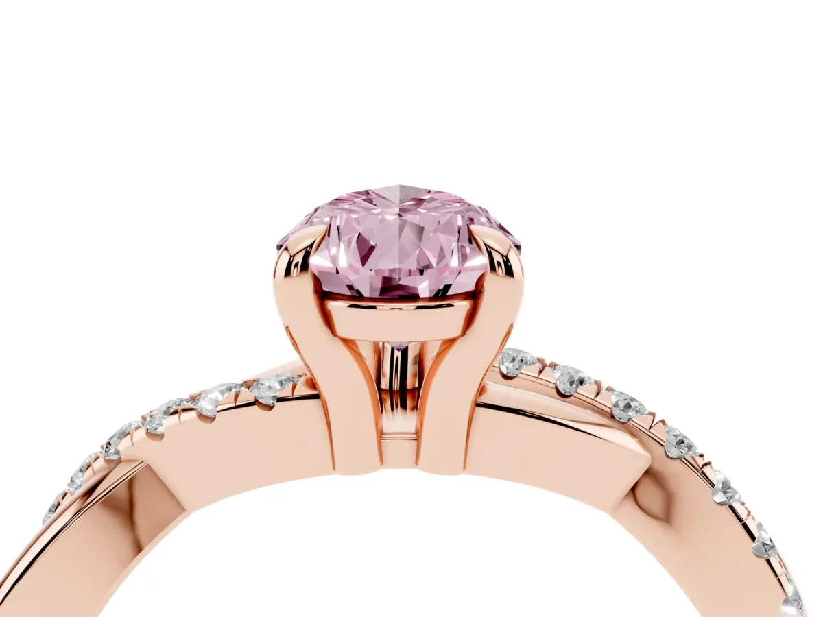 Fancy Pink Pear Cut Cut Diamond Twist Band Solitaire with Prong Setting Rose gold