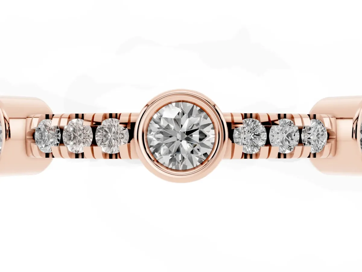 Bezel Set Round Diamond Pavé Band Rose gold