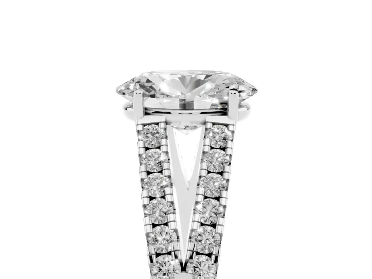 Oval Cut Diamond Split Shank Engagement Ring with Round Pavé and Prong Setting Platinum
