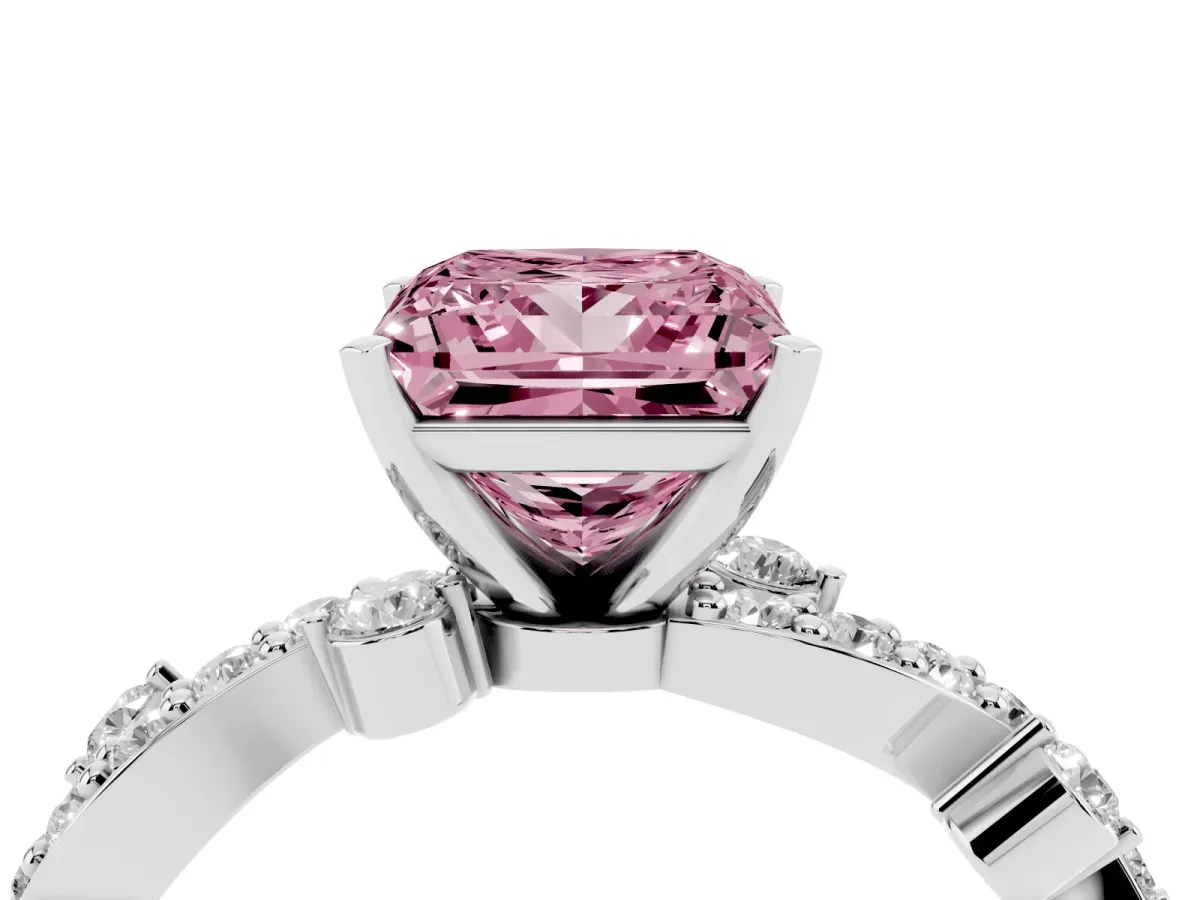 Fancy Pink Princess Cut Cut Solitaire Diamond Twisted Band with Pave Setting Silver
