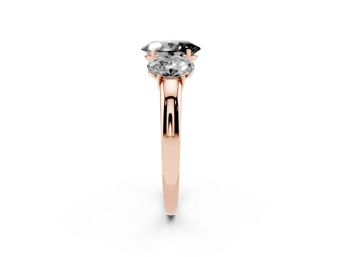 Fancy Black Oval Cut Diamond Three-Stone Ring with Four-Prong Setting and Classic Band Rose gold