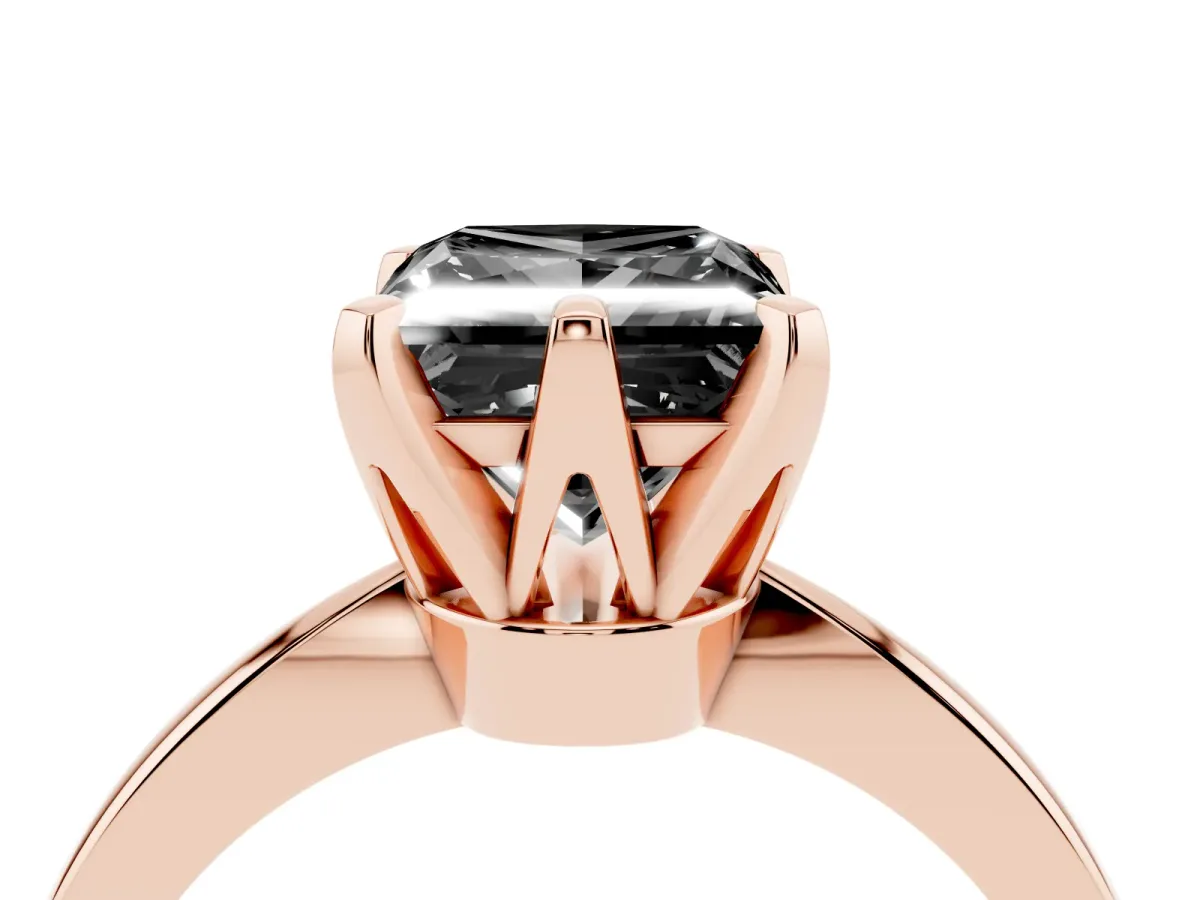 Fancy Black Princess Cut Solitaire Engagement Ring with Six-Prong Setting and Tapered Band Rose gold