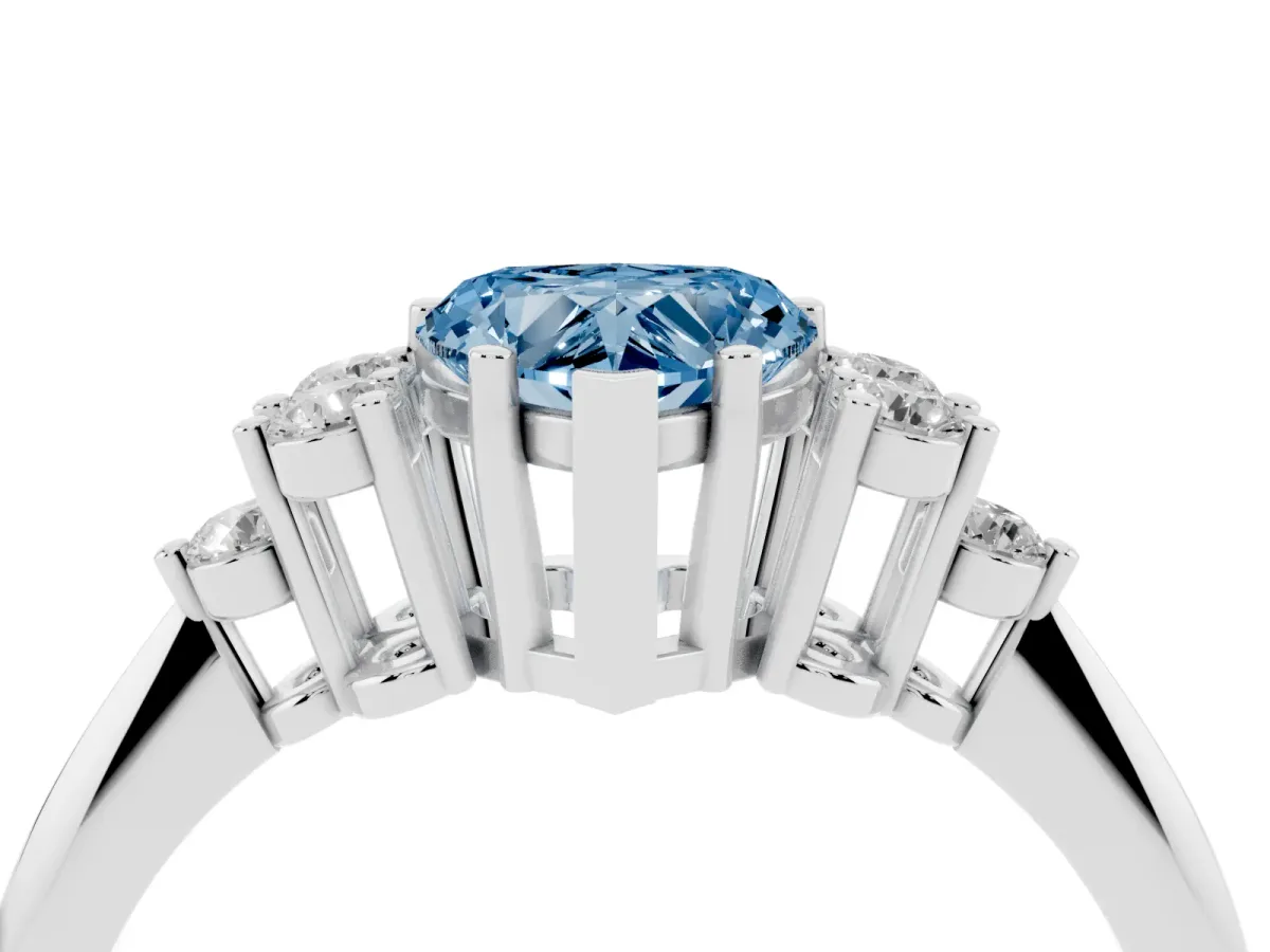 Fancy Blue Heart Cut Cut Diamond Cluster Ring with Solitaire Band and Four-Prong Setting Silver