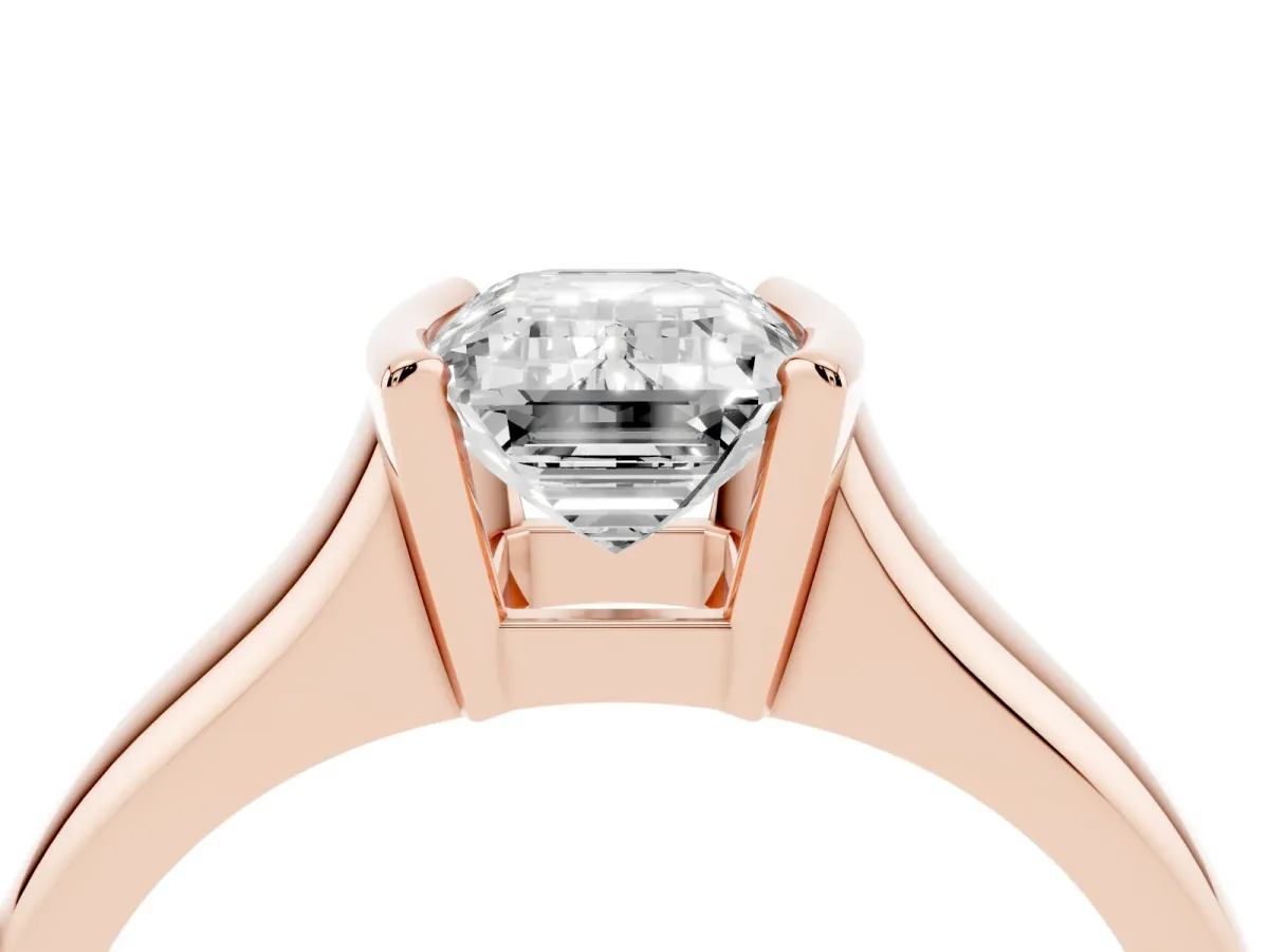 Emerald Cut Solitaire Tension Set Diamond Ring with Split Shank Band Rose gold