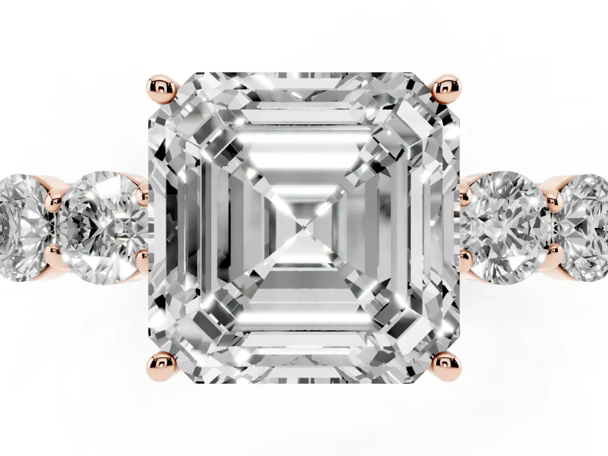 Asscher Cut Cut Diamond Five-Stone Prong Set White Gold Ring Rose gold