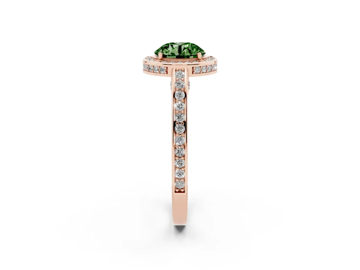 Fancy Green Round Cut Cut Halo Pave Split Shank Prong Setting Ring Rose gold