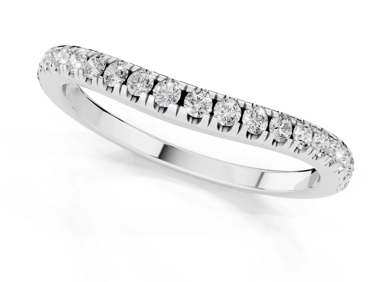 Round Diamond Pavé Set Curved White Gold Band Platinum