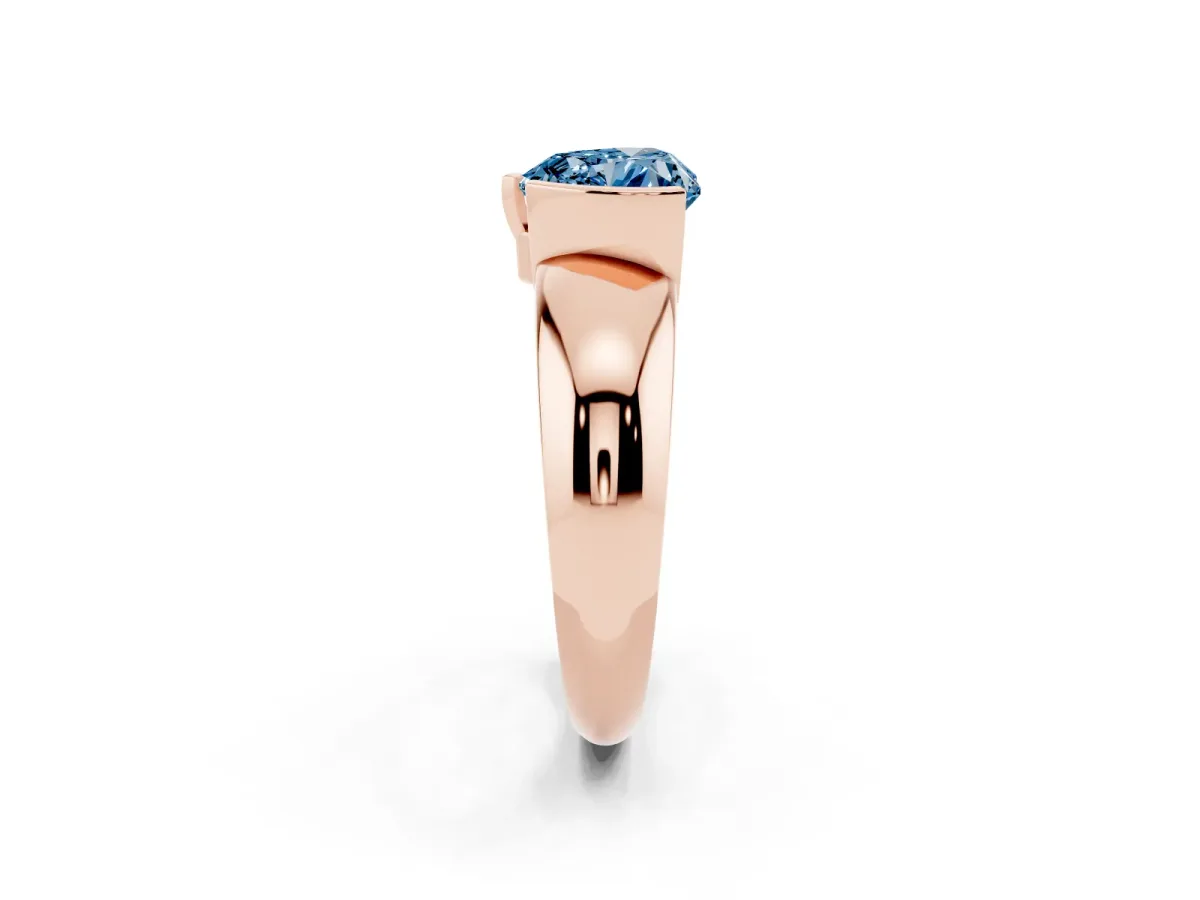 Fancy Blue Heart Cut Solitaire Tension Set Diamond Ring with Wide Band Rose gold