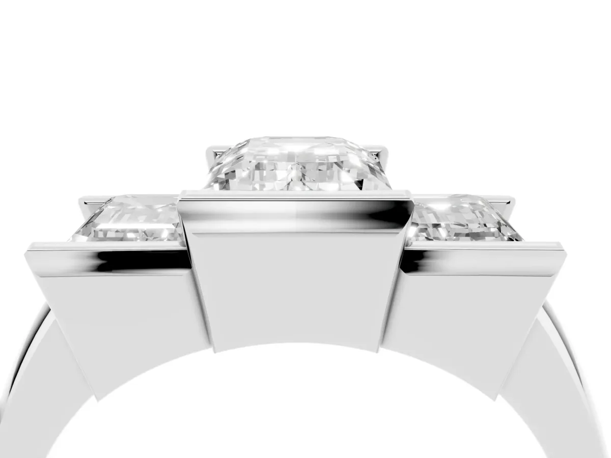 Three Stone Emerald Cut Cut Channel Set Diamond Ring Platinum
