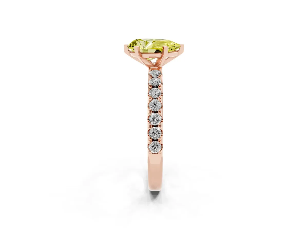 Fancy Yellow Pear Cut Diamond Solitaire Pavé Band with Four-Prong Setting Rose gold