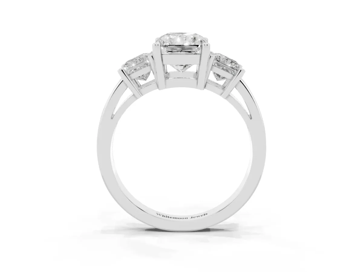 Three-Stone Radiant Cut Cut Solitaire Ring with Prong Setting Silver