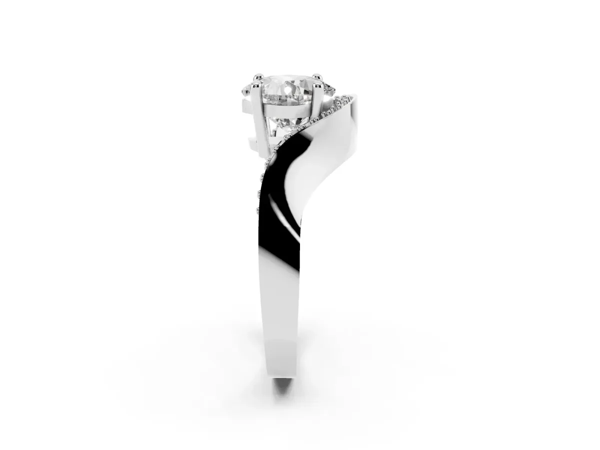 Cushion Cut Solitaire Diamond Engagement Ring with Pave Band and Four-Prong Setting Platinum