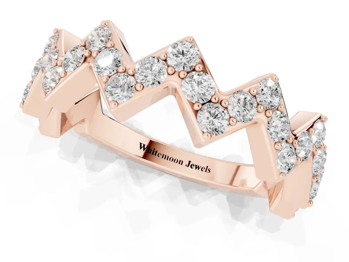 Zigzag Diamond Pave Round Eternity Band with Prong Setting Rose gold