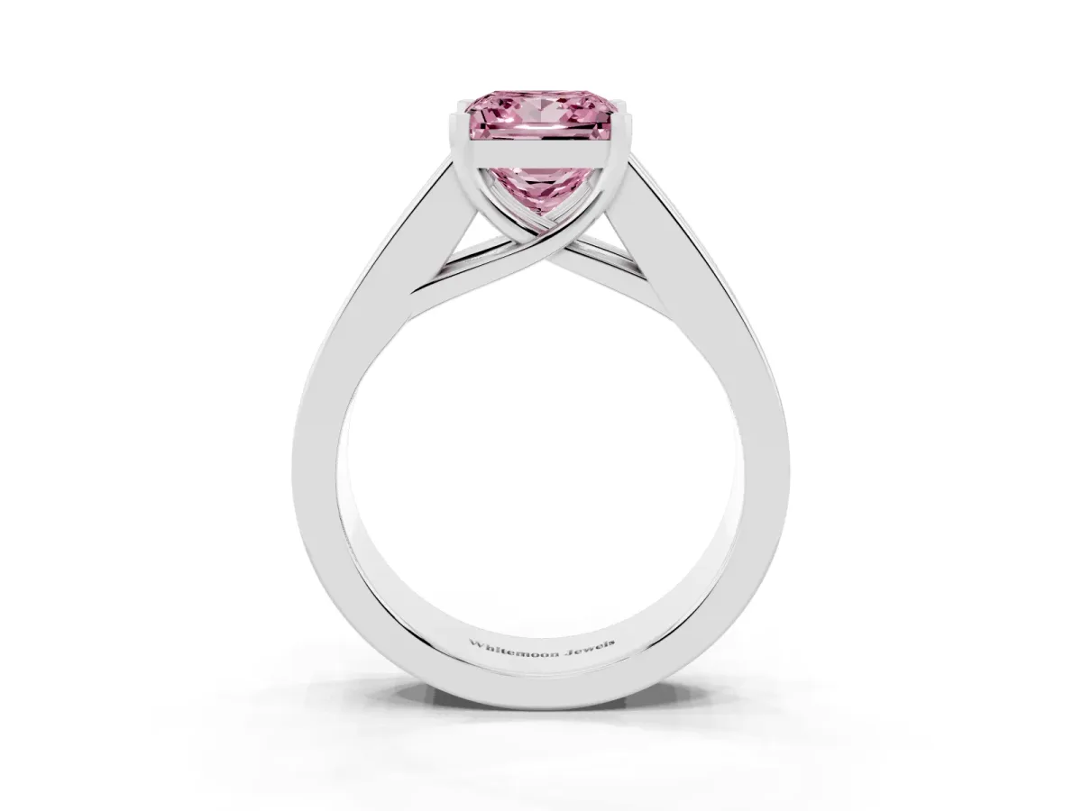 Fancy Pink Princess Cut Cut Channel Set Solitaire Ring with Four-Prong Setting Platinum