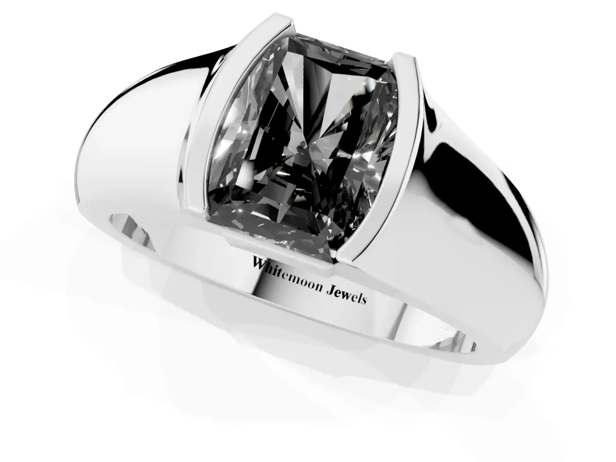 Fancy Black Radiant Cut Solitaire Bezel Set Diamond Ring with Wide Band Platinum