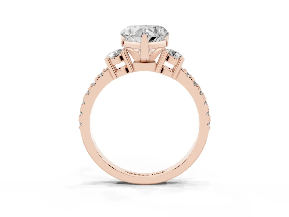 Heart Cut Three-Stone Diamond Pavé Band with Prong Setting Rose gold