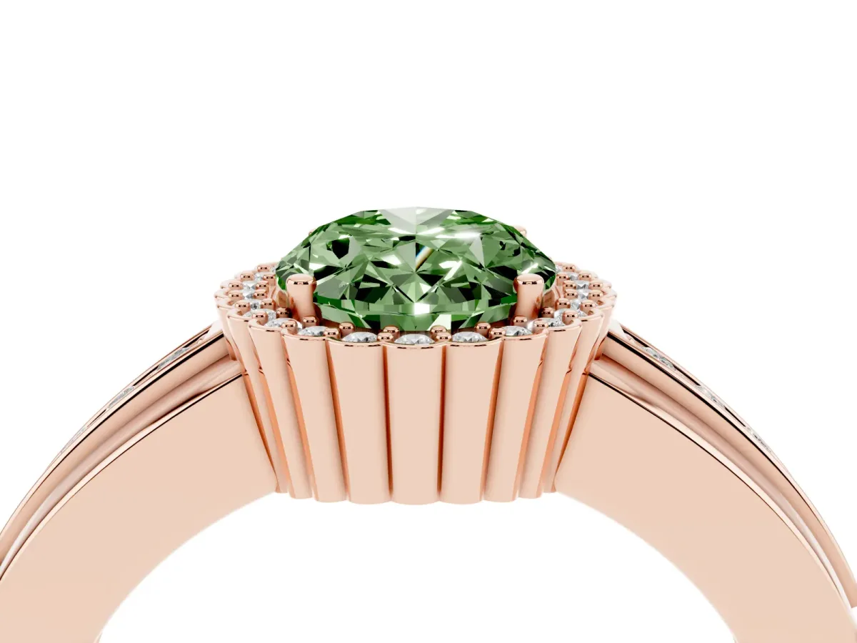 Fancy Green Oval Cut Cut Halo Pave Band Four-Prong Ring Rose gold