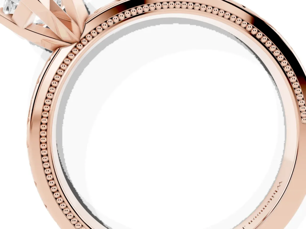Pear Cut Solitaire Diamond Ring with Milgrain and Black Enamel X Pattern Band Rose gold