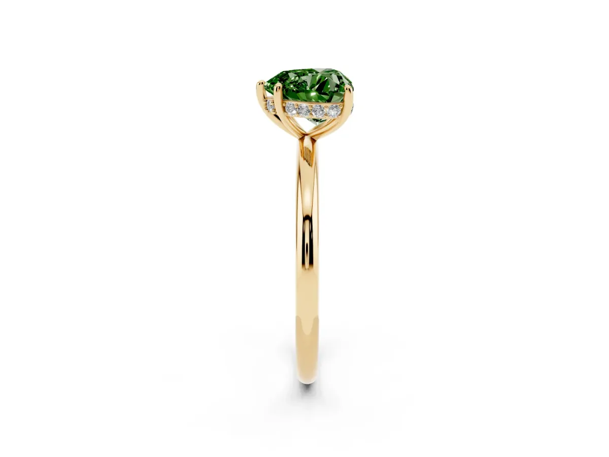 Fancy Green Heart Cut Solitaire Diamond Ring with a Classic Band and Four-Prong Setting Yellow gold