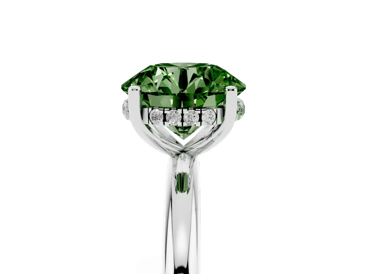 Fancy Green Round Cut Cut Solitaire Engagement Ring with Four-Prong Setting and Classic Band Silver