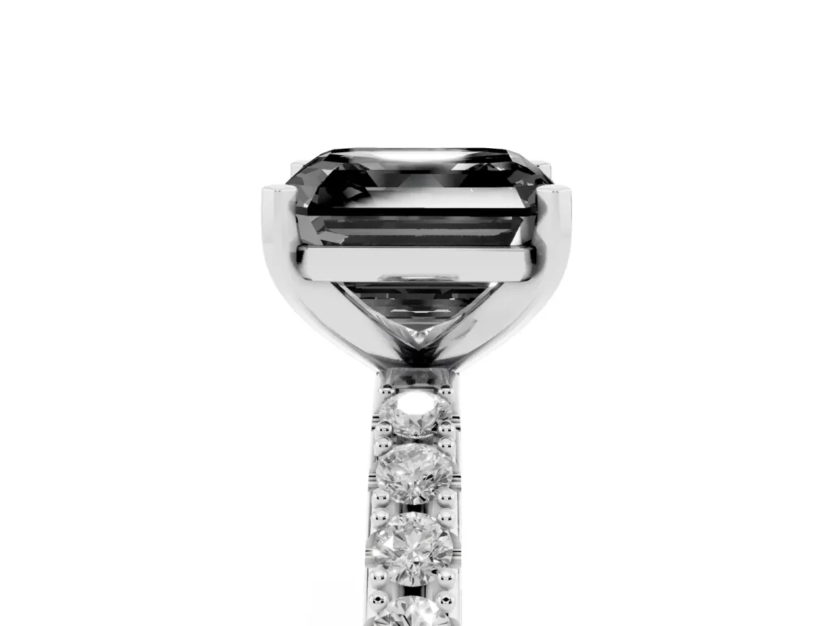 Fancy Black Asscher Cut Diamond Solitaire Pavé Band with Four-Prong Setting Silver