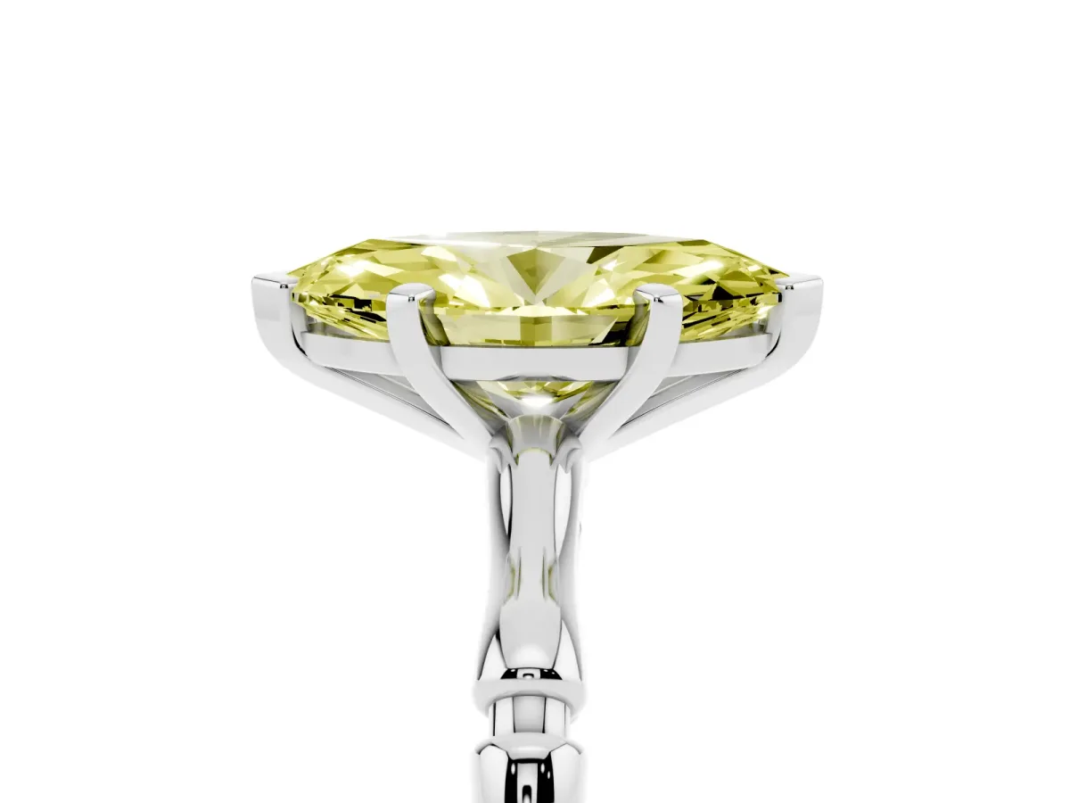 Fancy Yellow Marquise Cut Solitaire Diamond Ring with Bamboo Band and Four-Prong Setting White gold