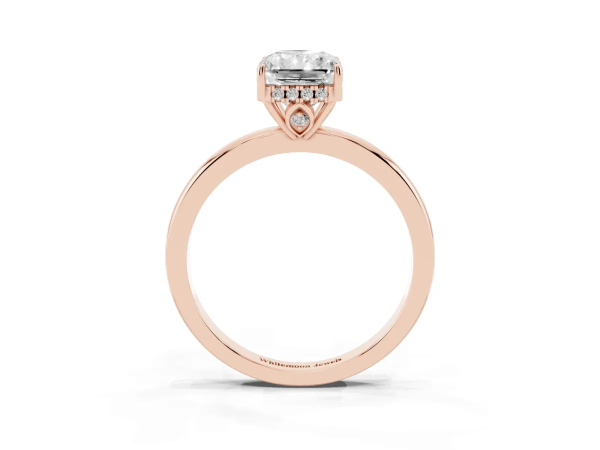 Radiant Cut Solitaire Diamond Ring with Prong Setting and Plain Band Rose gold
