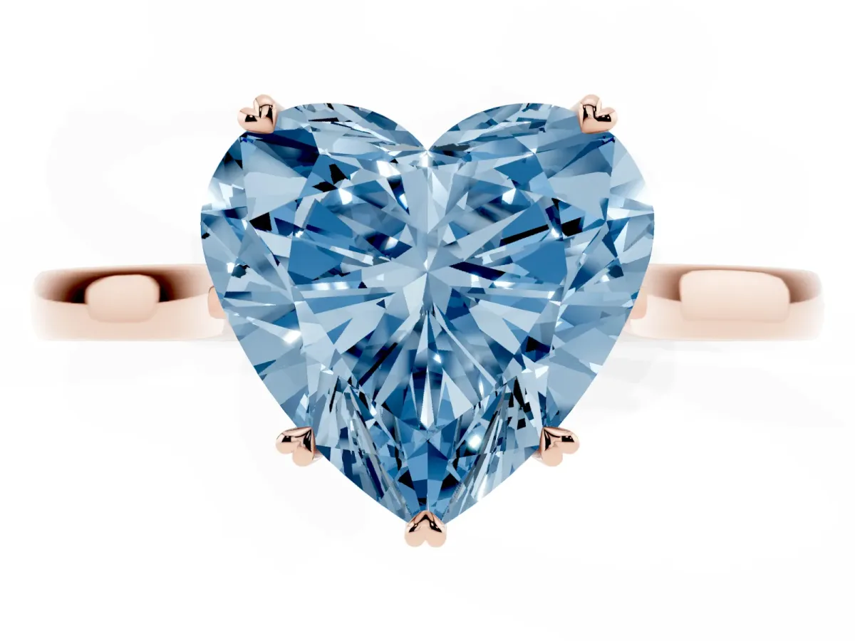 Fancy Blue Heart Cut Solitaire Heart Prong Engagement Ring with Tapered Band Rose gold