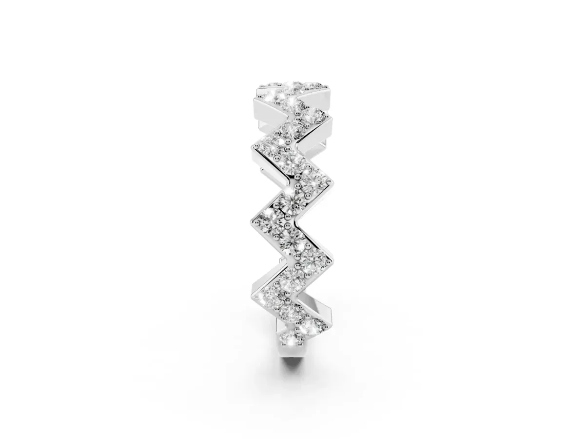 Zigzag Diamond Pave Round Eternity Band with Prong Setting Silver