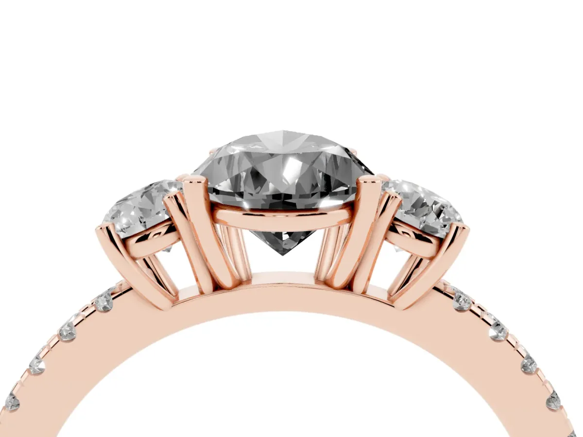 Fancy Black Three-Stone Pear Cut Cut Diamond Pavé Band with Prong Setting Rose gold