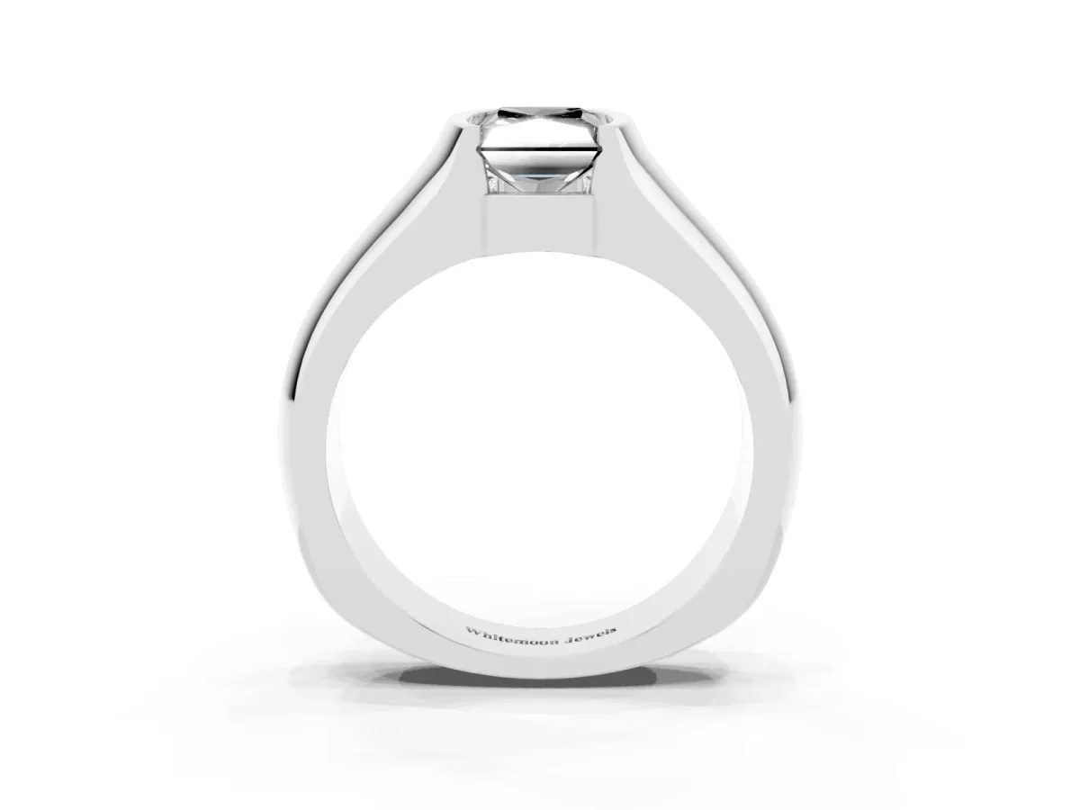 Fancy Black Radiant Cut Solitaire Bezel Set Diamond Ring with Wide Band Platinum