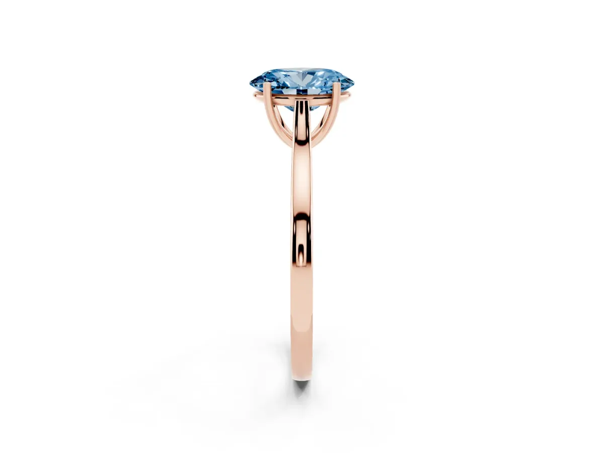 Fancy Blue Oval Cut Solitaire Heart Prong Engagement Ring with Tapered Band Rose gold