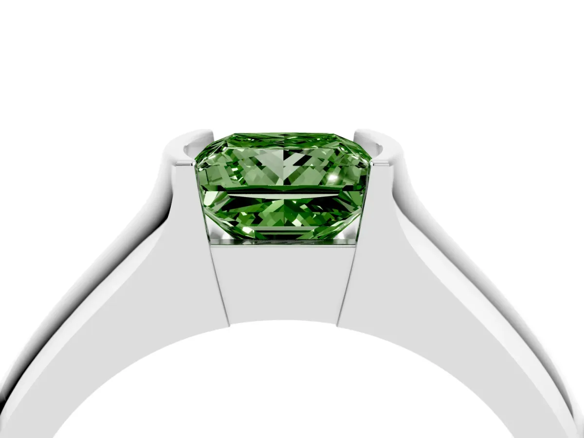 Fancy Green Princess Cut Solitaire Bezel Set Diamond Ring with Wide Band Silver