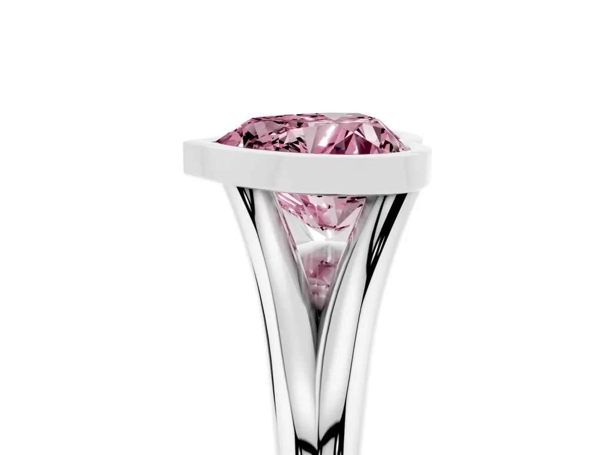 Fancy Pink Bezel Set Heart Cut Cut Solitaire Ring with Tapered Band Silver