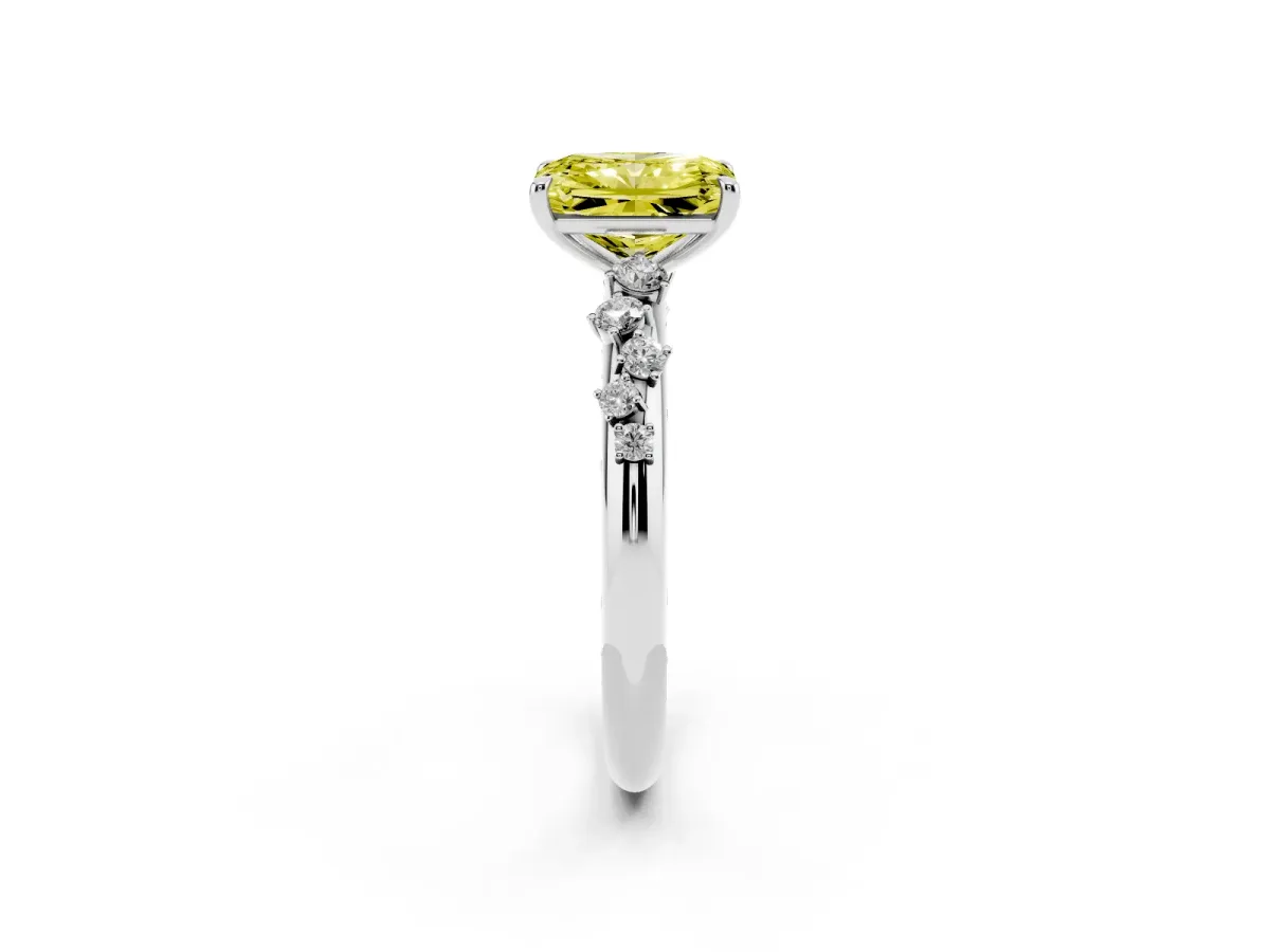 Fancy Yellow Radiant Cut Diamond Cluster Prong-Set Solitaire Ring Silver