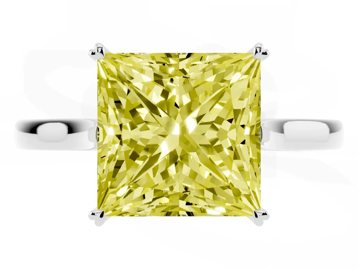 Fancy Yellow Princess Cut Solitaire Heart Prong Engagement Ring with Tapered Band Platinum