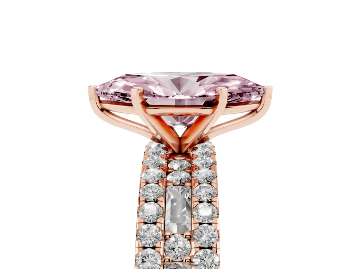 Fancy Pink Marquise Cut Diamond Solitaire Ring with Pavé and Channel Set Band Rose gold
