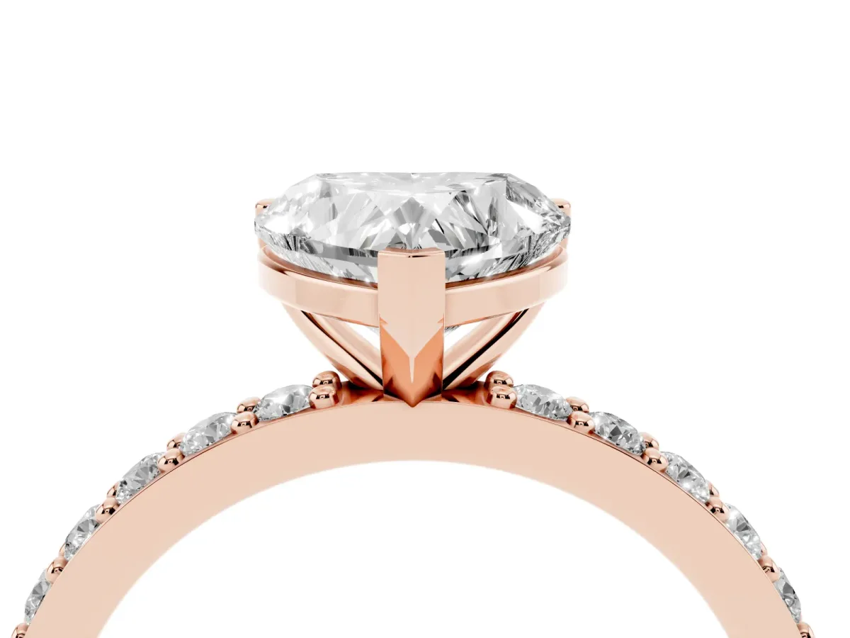 Heart Cut Cut Diamond Solitaire with Pave Band and Four-Prong Setting Rose gold