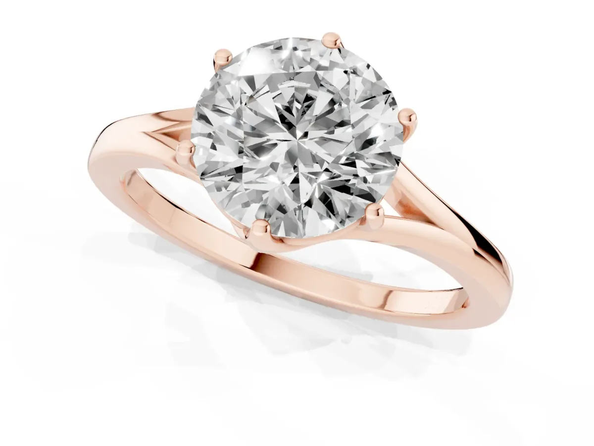 Round Cut Solitaire Diamond Ring with Six-Prong Setting and Tapered Band Rose gold