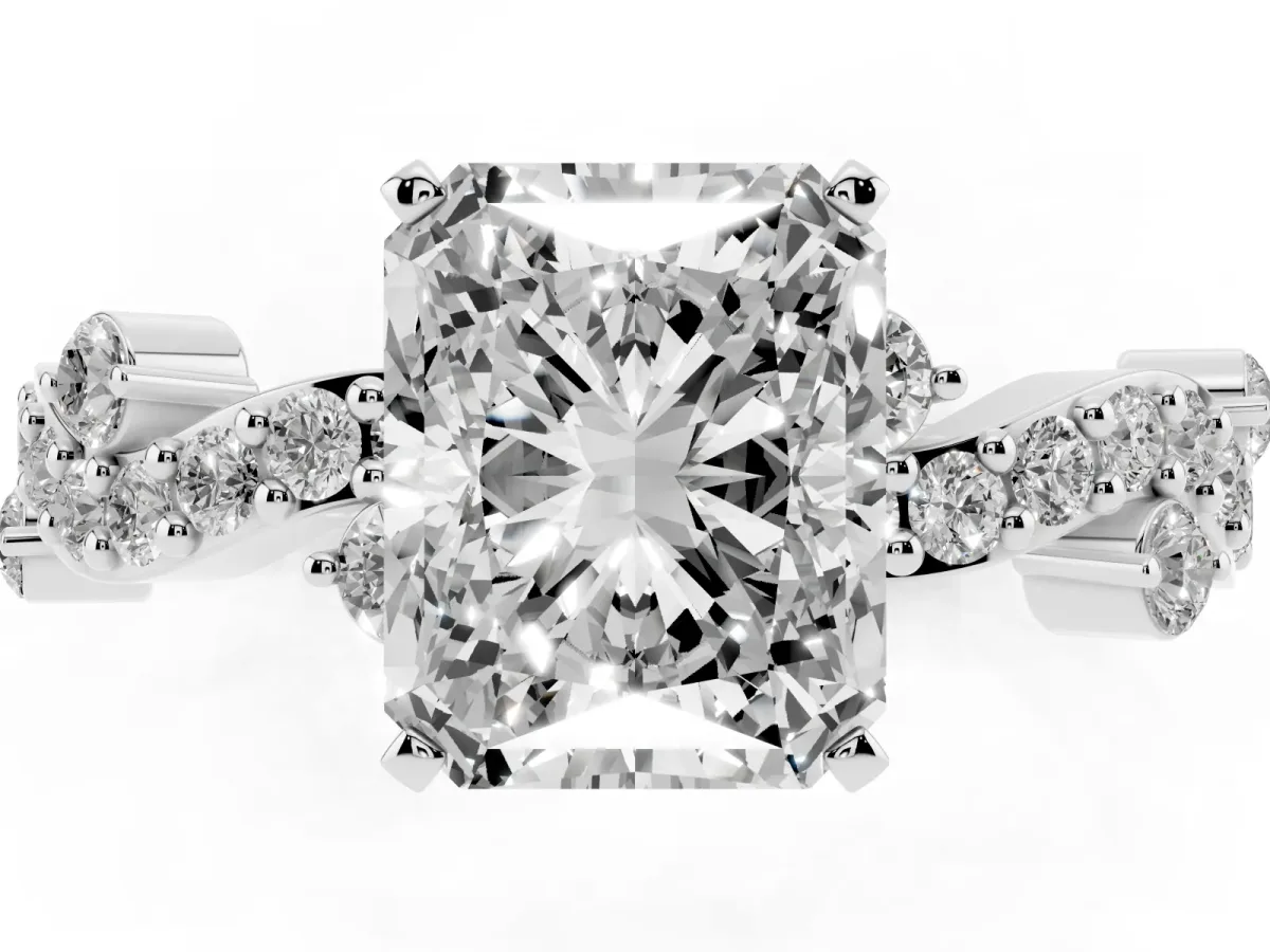Radiant Cut Cut Solitaire Diamond Twisted Band with Pave Setting Platinum