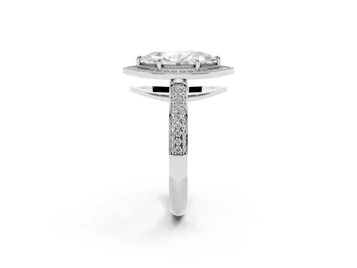 Marquise Cut Cut Halo Diamond Pave Band with Four-Prong Setting Platinum
