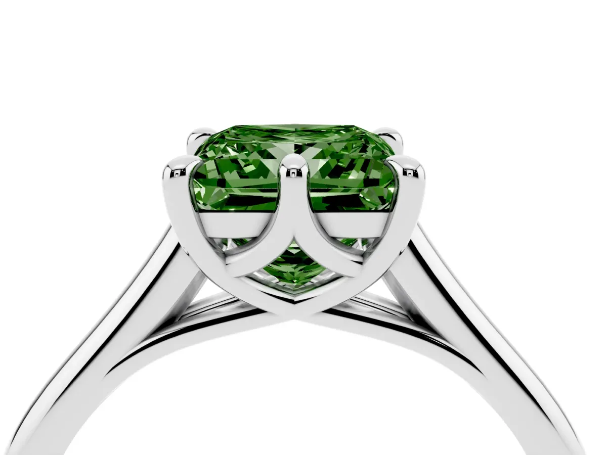 Fancy Green Princess Cut Solitaire Engagement Ring with Six-Prong Setting and Classic Band Silver