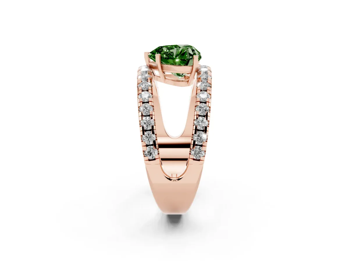Fancy Green Heart Cut Solitaire Split Shank Pave Diamond Ring Rose gold