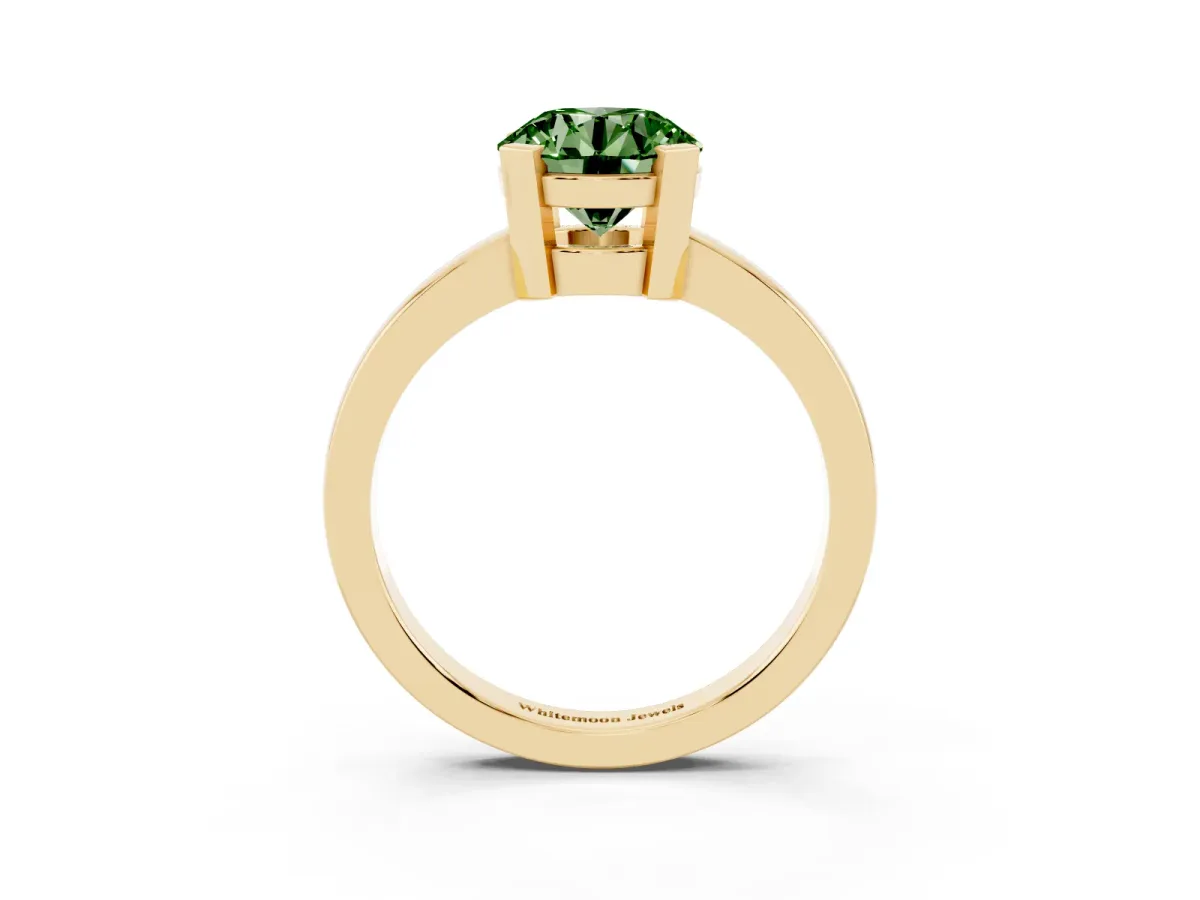 Fancy Green Round Cut Cut Solitaire Ring with Four-Prong Setting and Classic Band Yellow gold