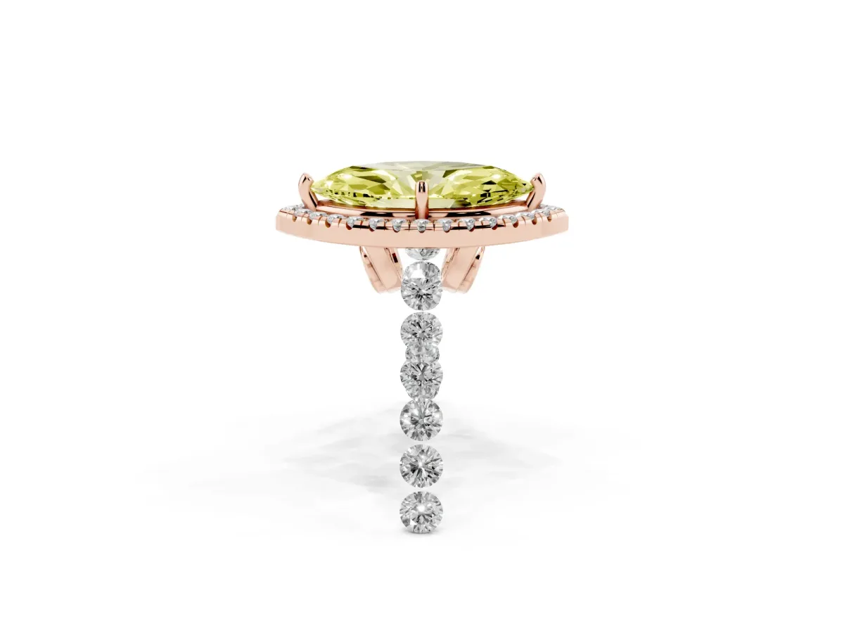 Fancy Yellow Marquise Cut Halo Pavé Diamond Engagement Ring with Four-Prong Setting Rose gold