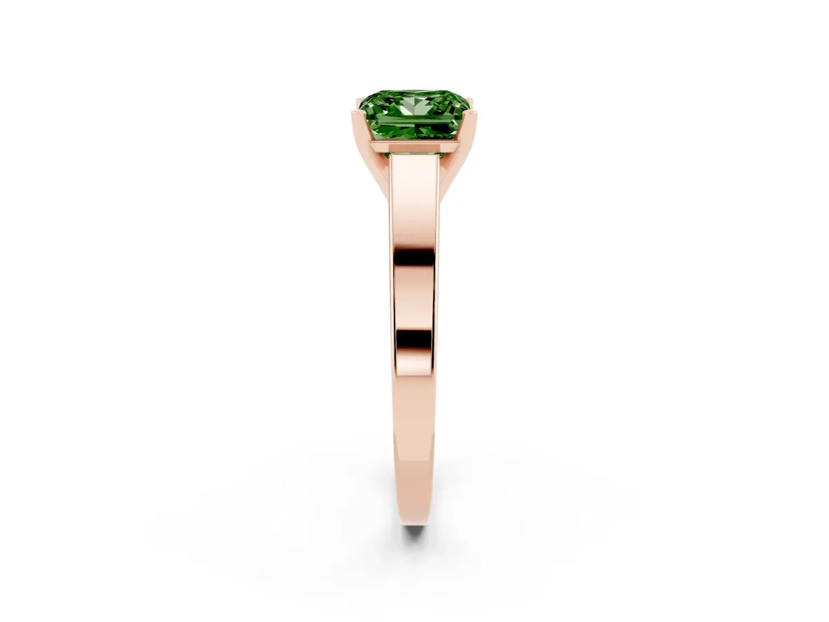 Fancy Green Princess Cut Solitaire Engagement Ring with Four-Prong Setting and Tapered Band Rose gold