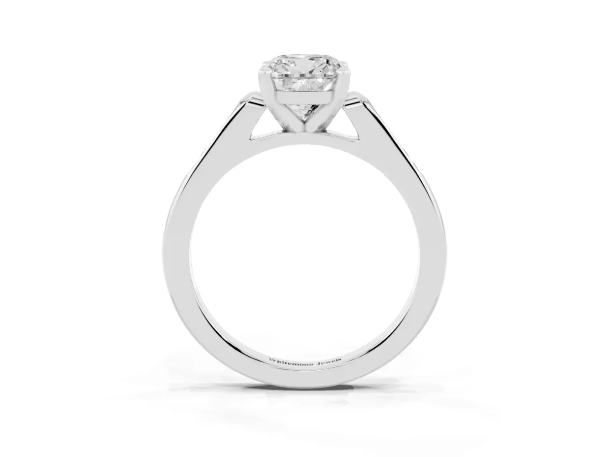 Cushion Cut Diamond Solitaire Ring with Channel Set Round Band and Prong Setting Silver